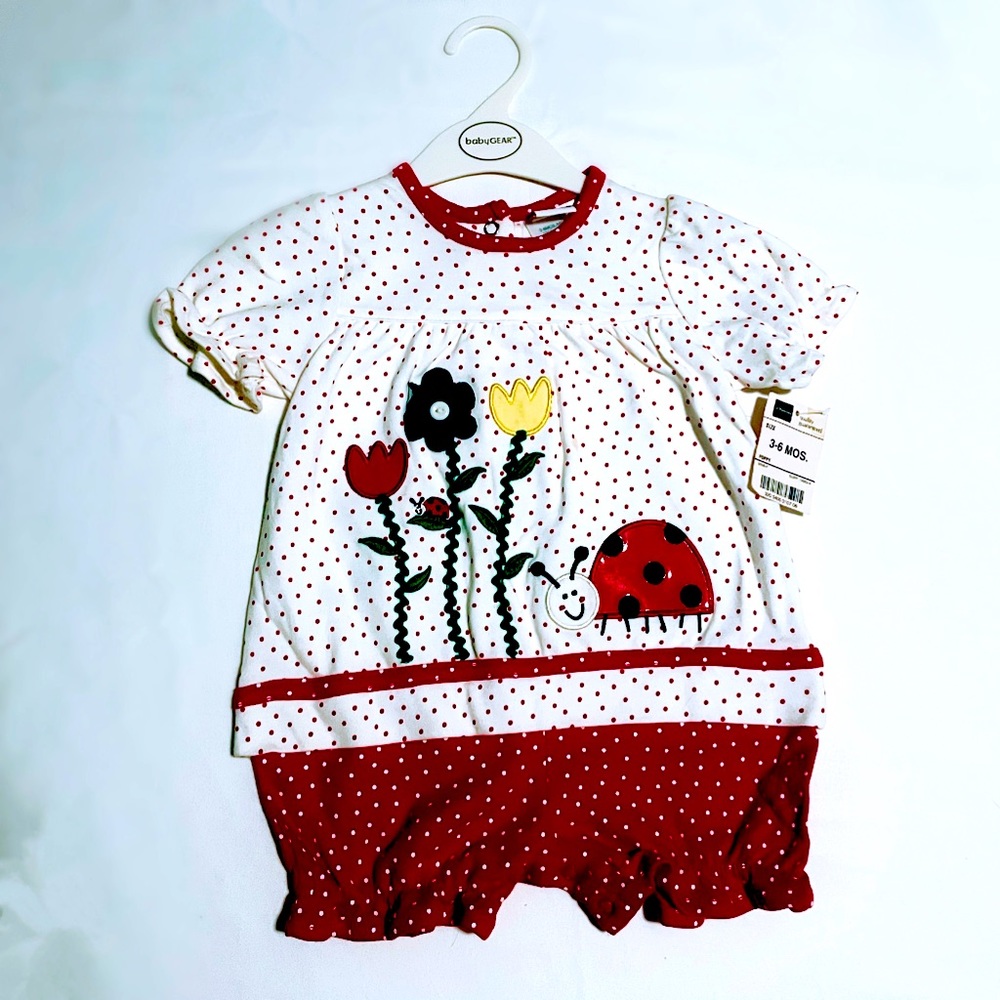 Baby Girl Sz 3-6M Polka Dot Lady Bug Romper